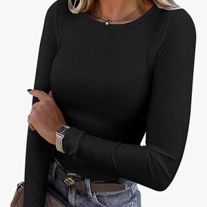 Chic Black Long Sleeve Ribbed Top